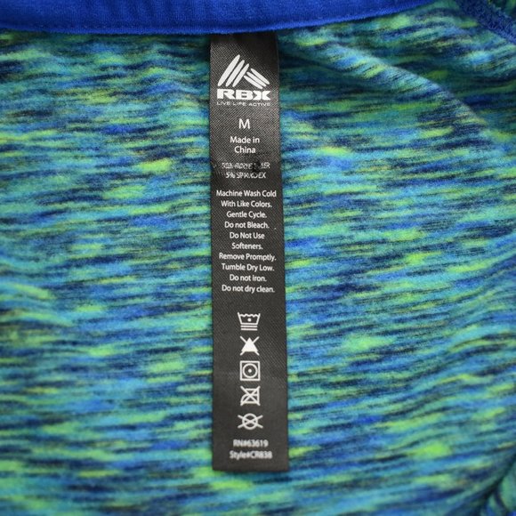 RBX Blue and Green Fleece Lined Workout Zip Up Athlete Hoodie Jacket Size Medium - Picture 10 of 10